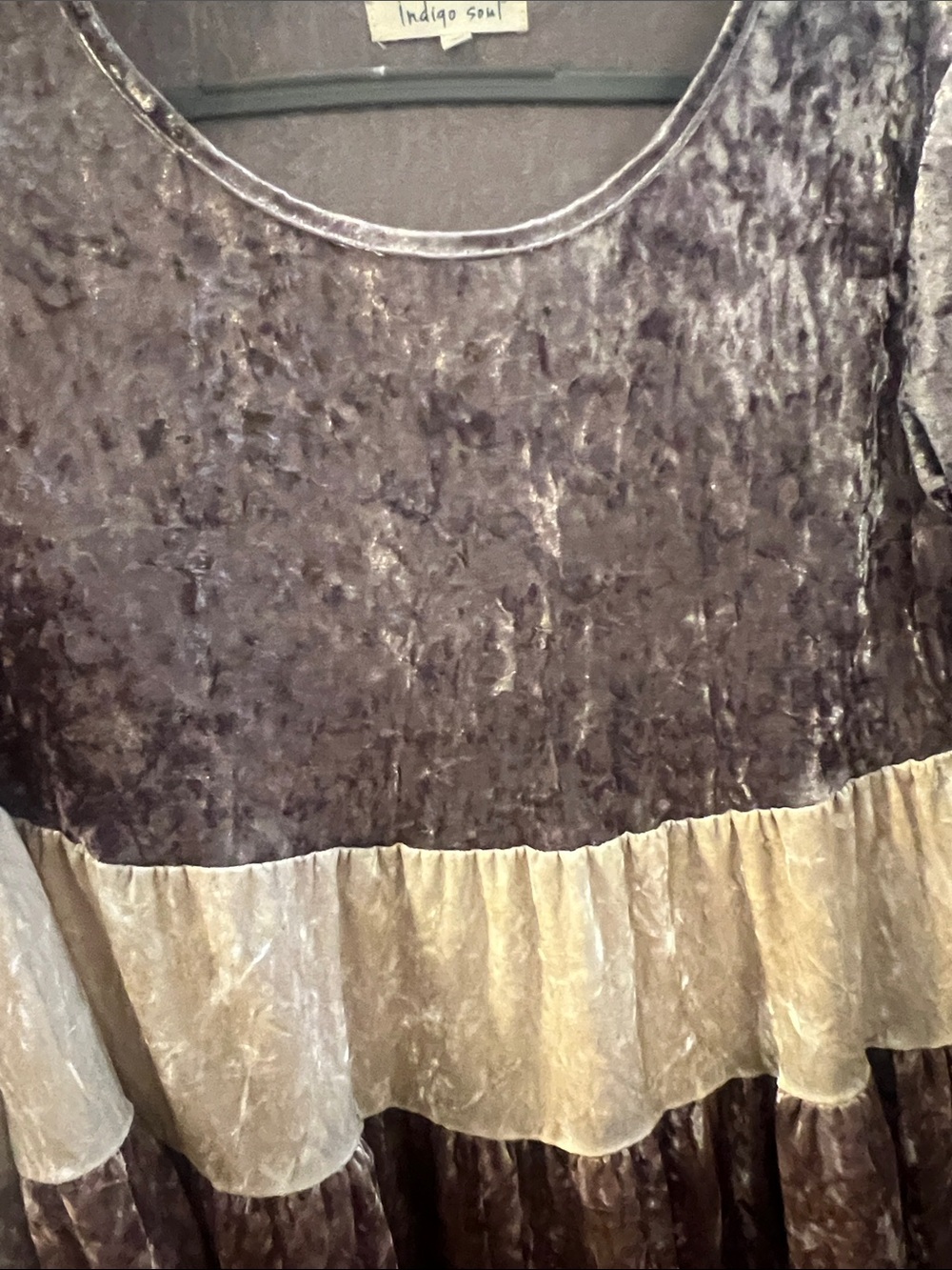 indigo soul Two-Tone Crushed Velvet Tiered tunic/dressCharcoal and champagne (L)